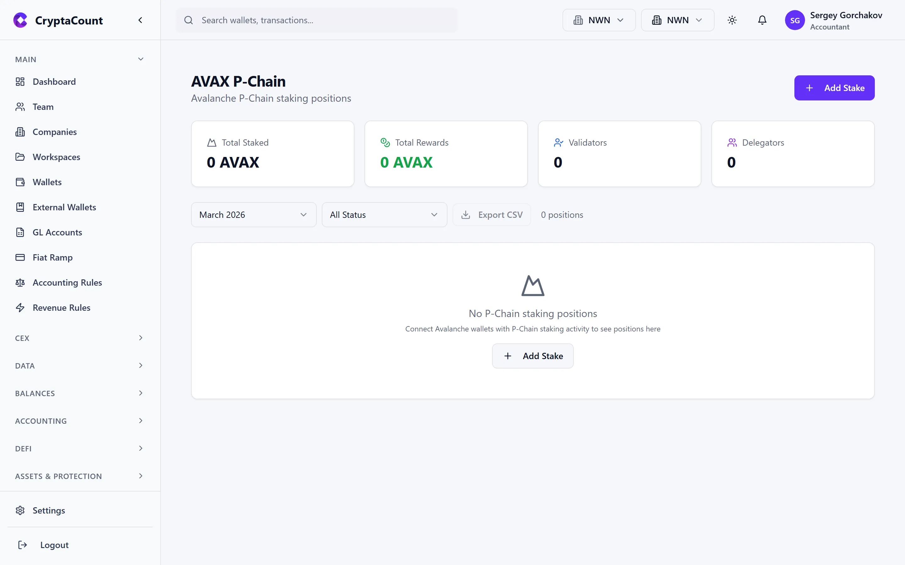 AVAX P-Chain staking positions