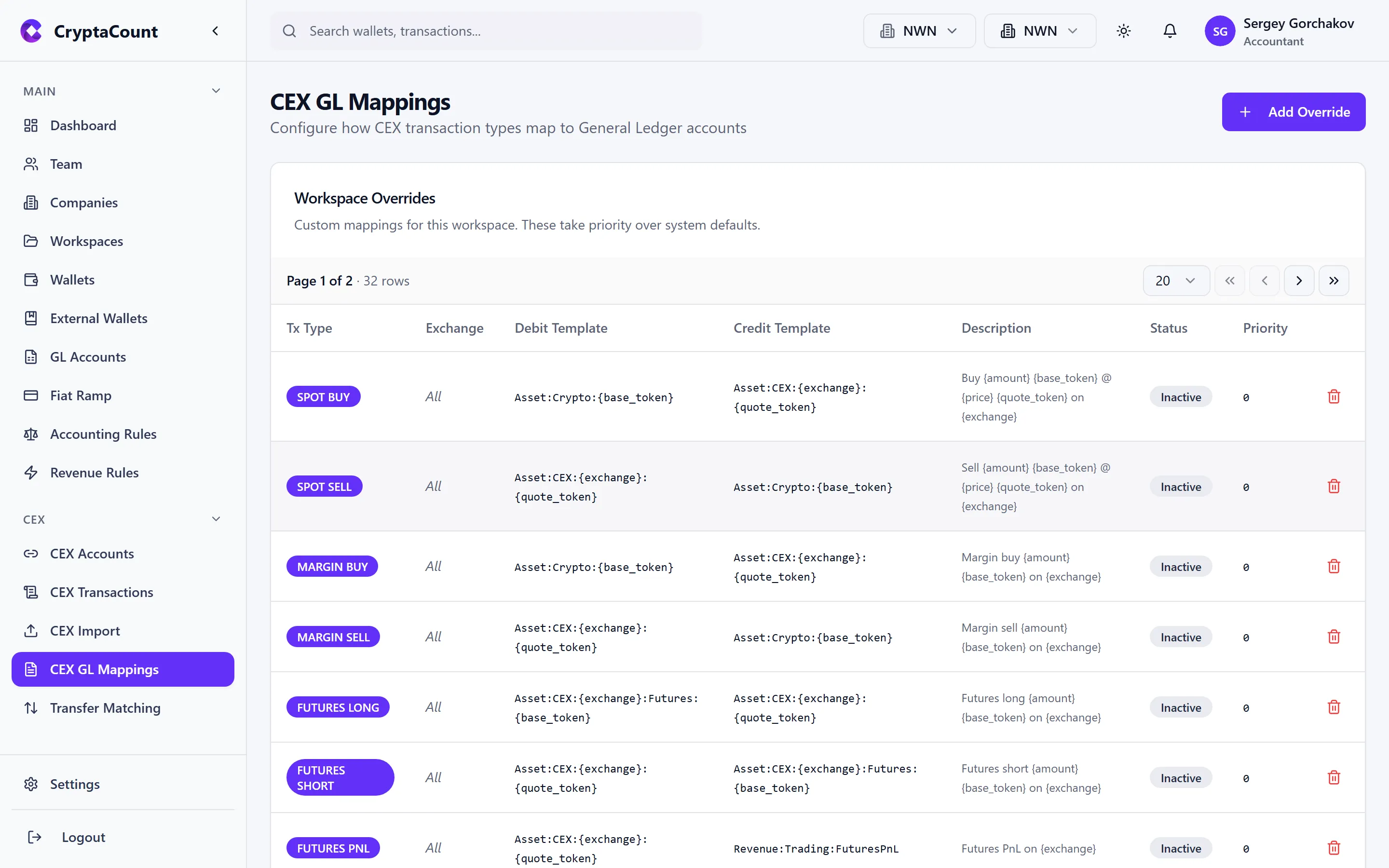 CEX GL mapping configuration