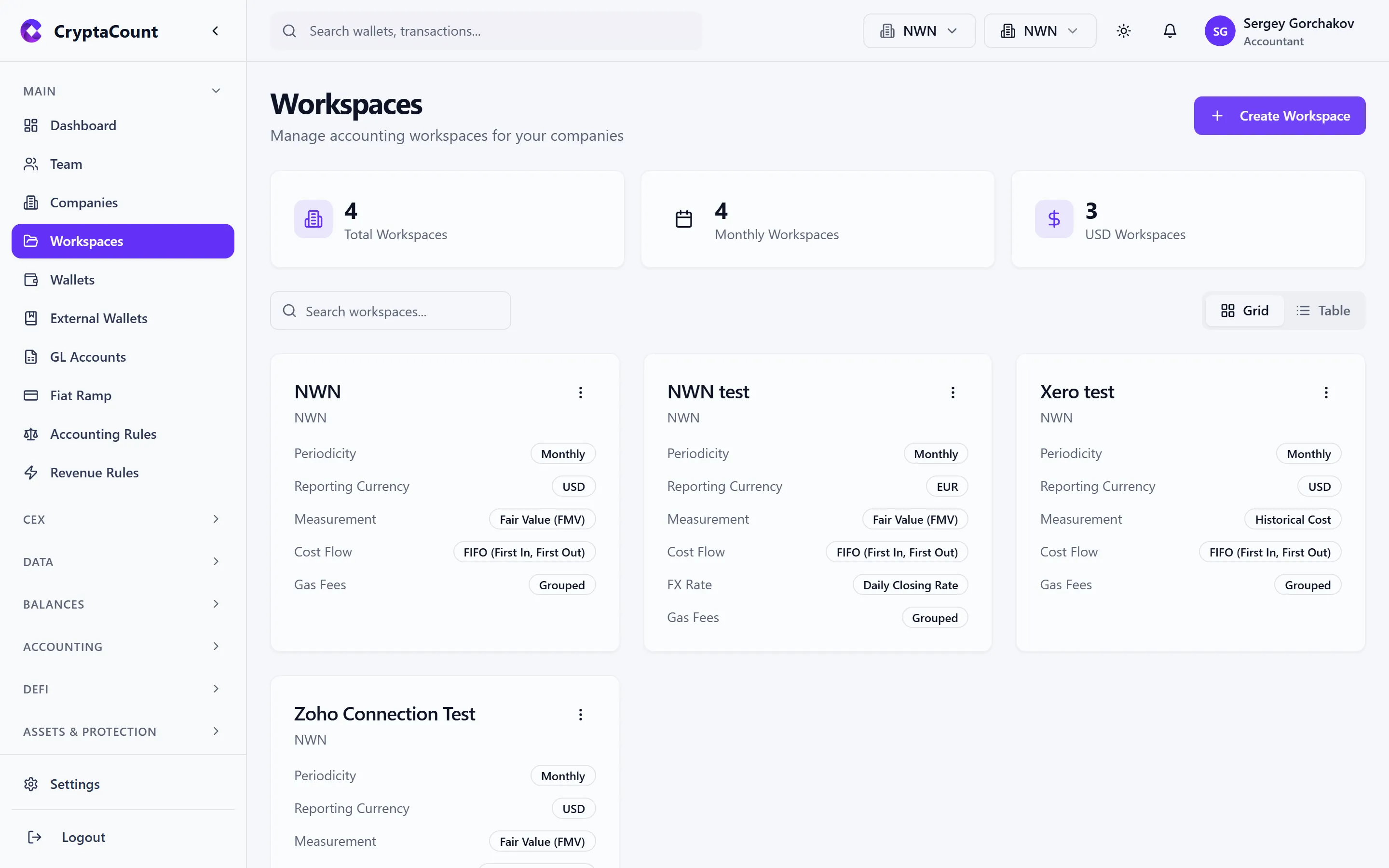Workspace creation — accounting preferences