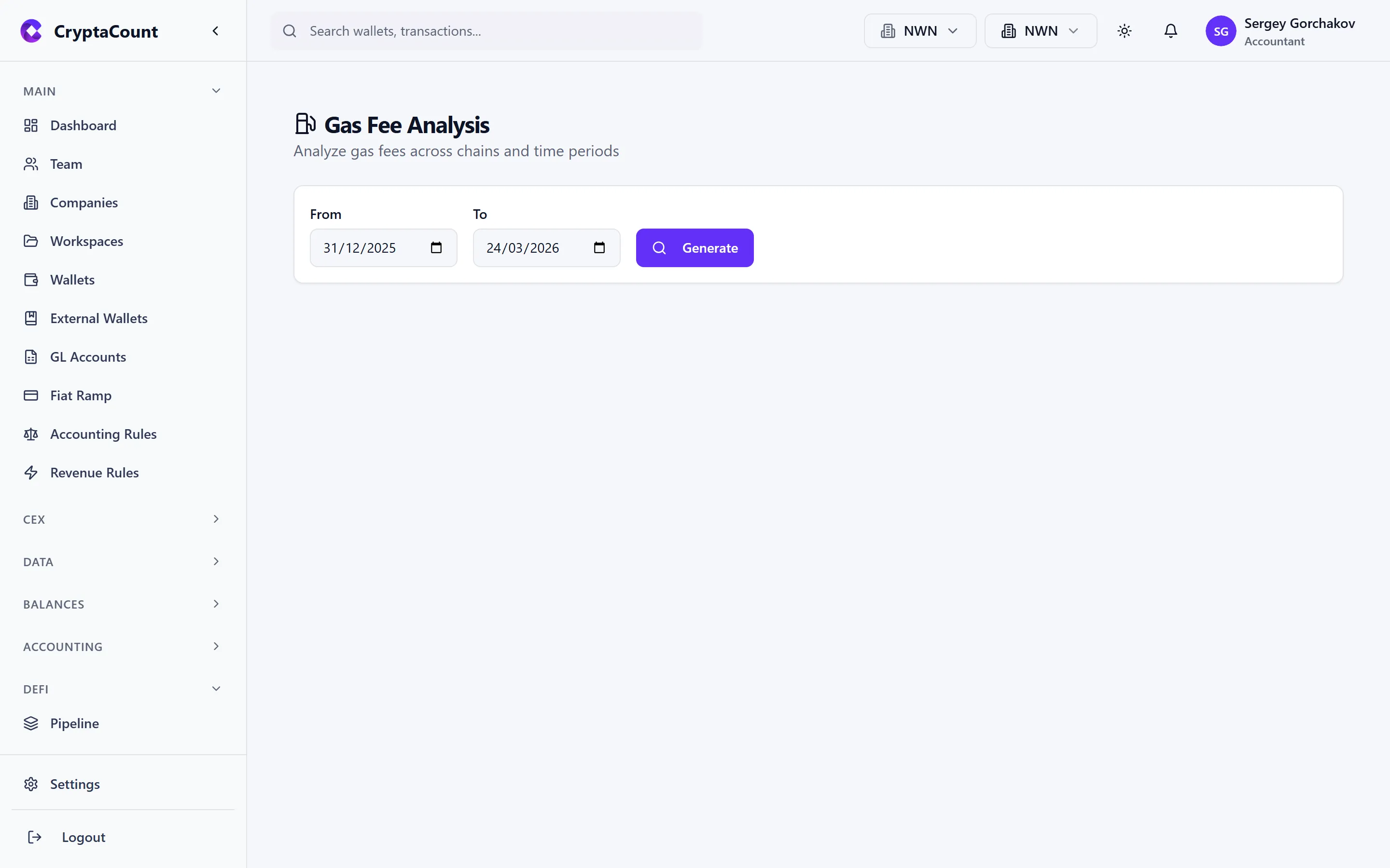 Gas fee analysis by chain and wallet
