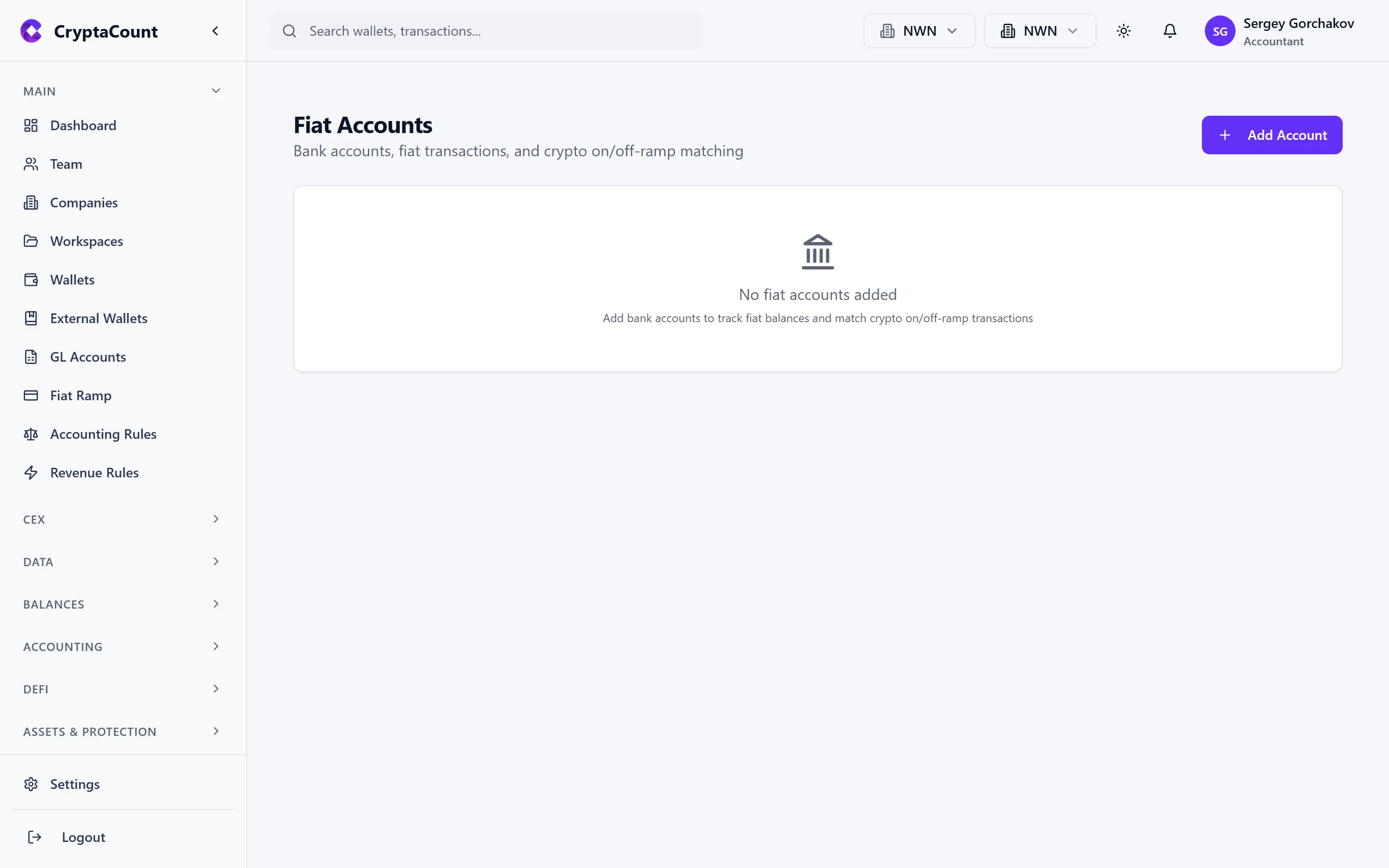 Fiat account balances and transactions