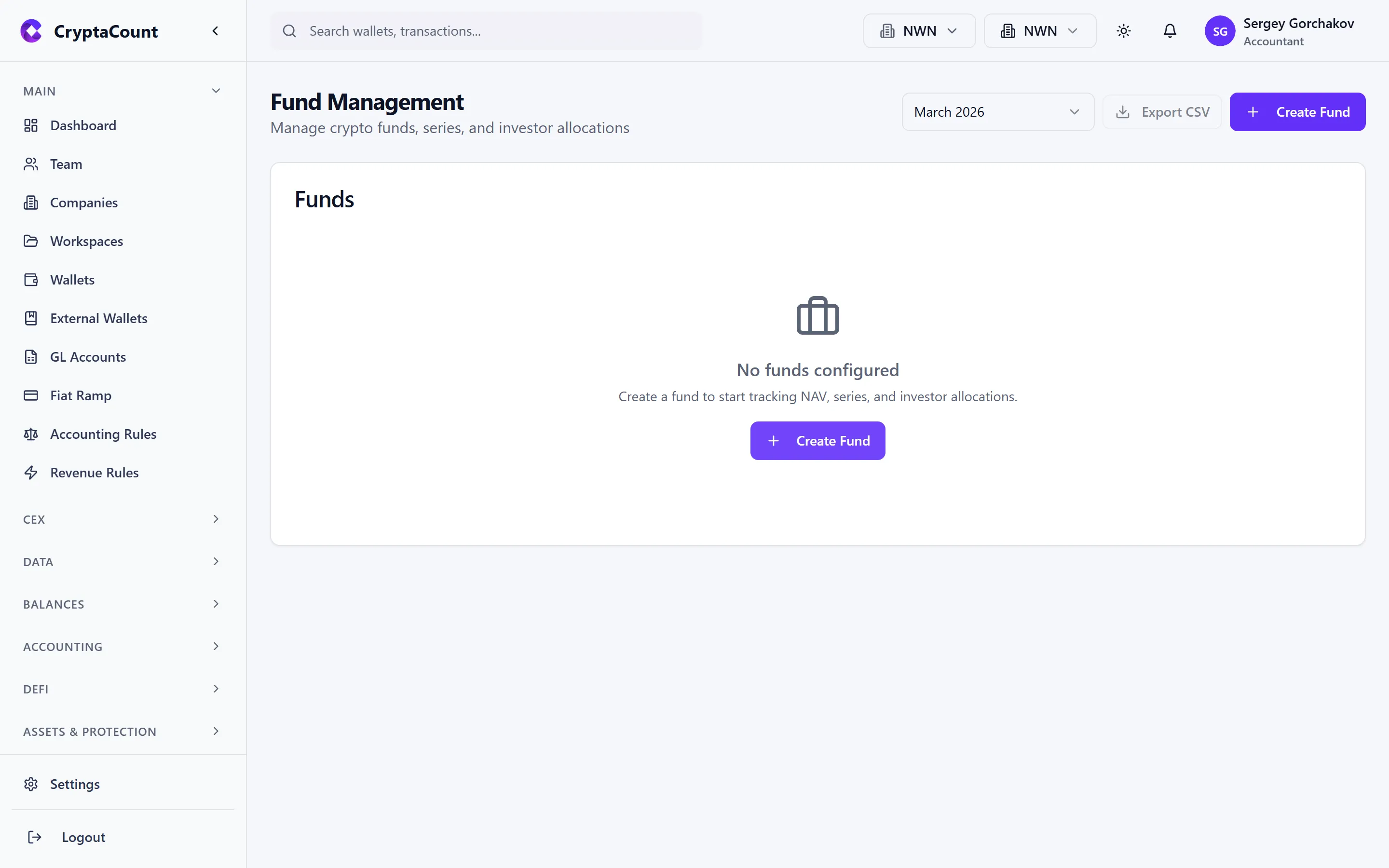 Fund management dashboard