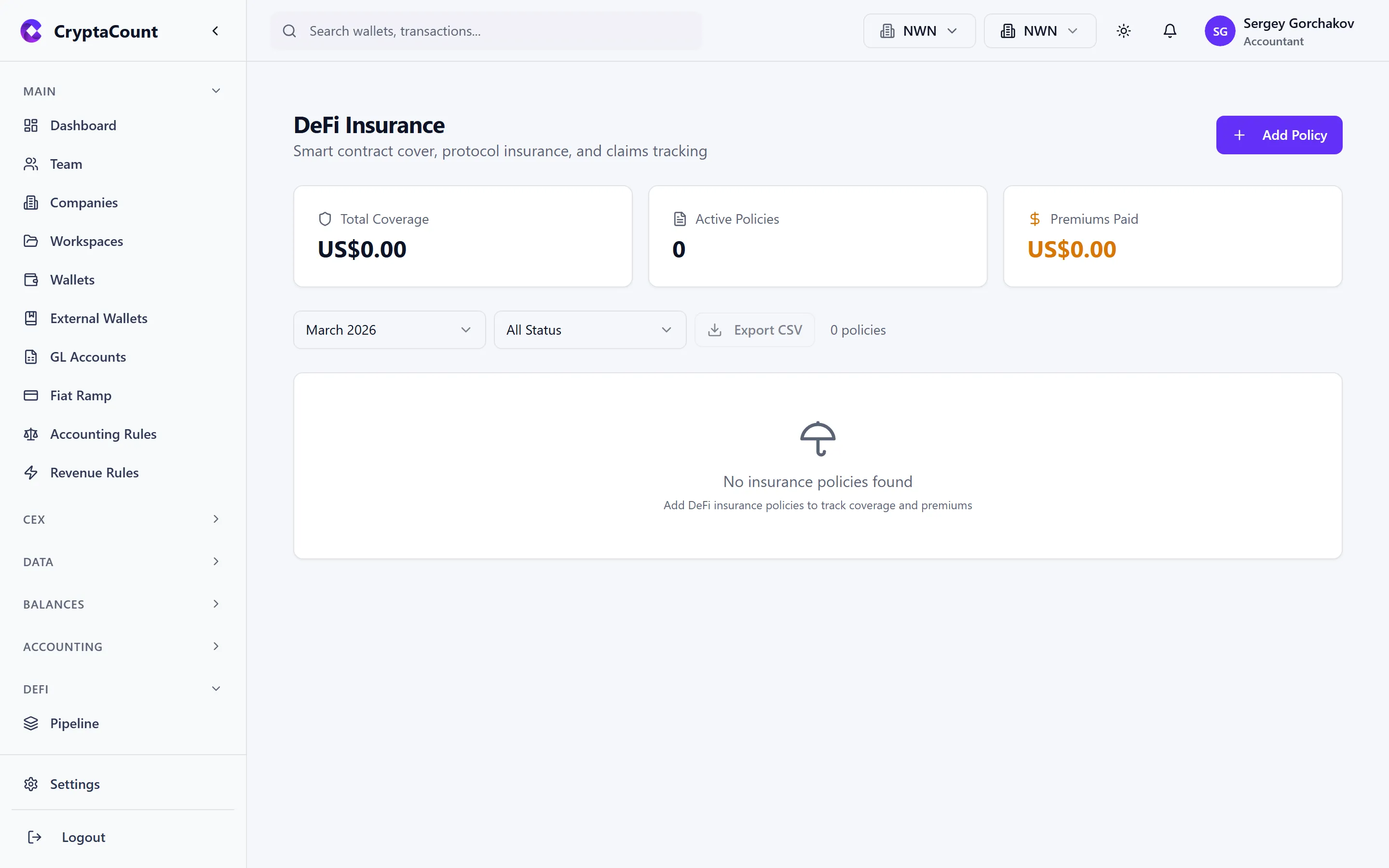 DeFi insurance policy tracking