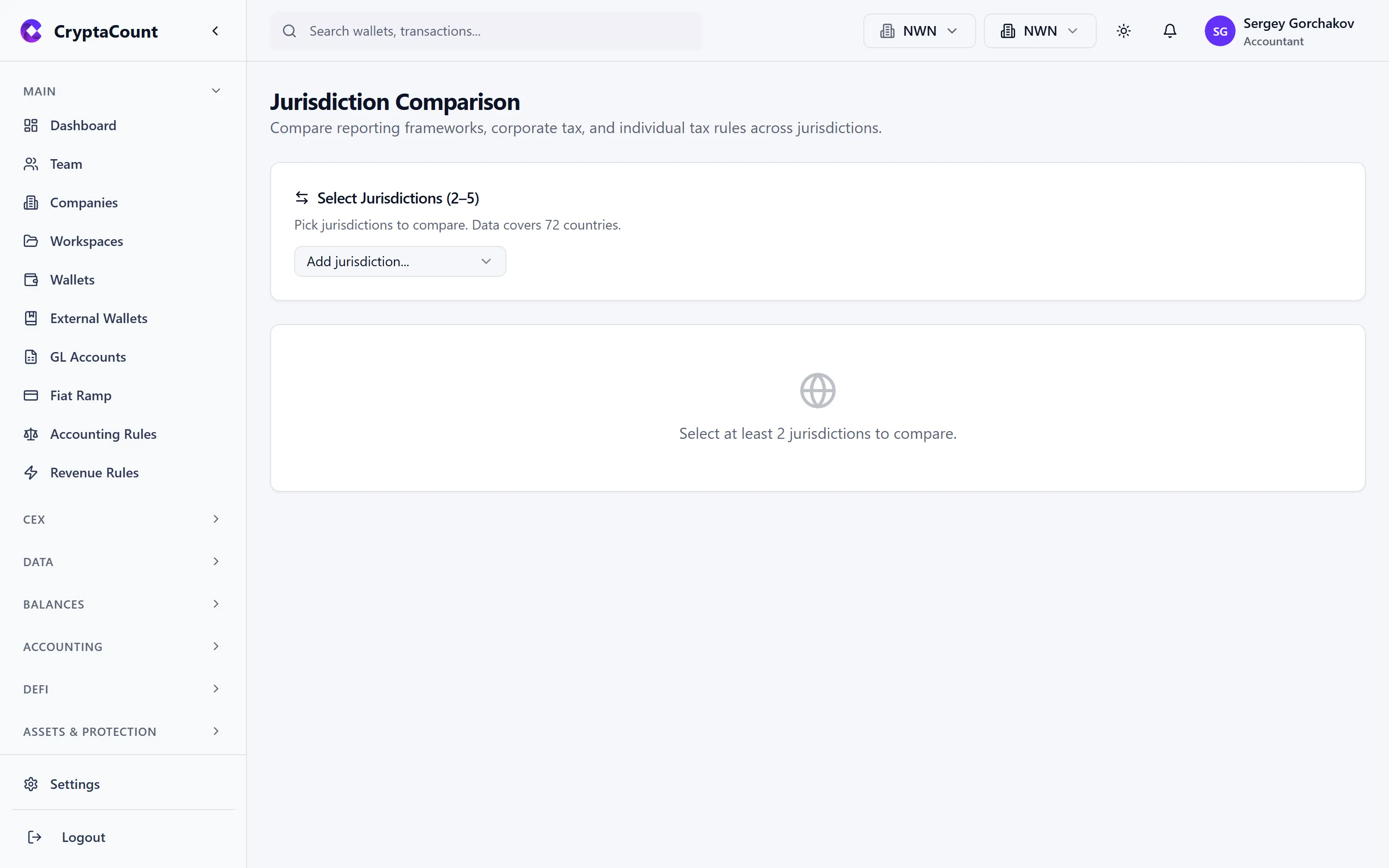Jurisdiction selector with 73 countries
