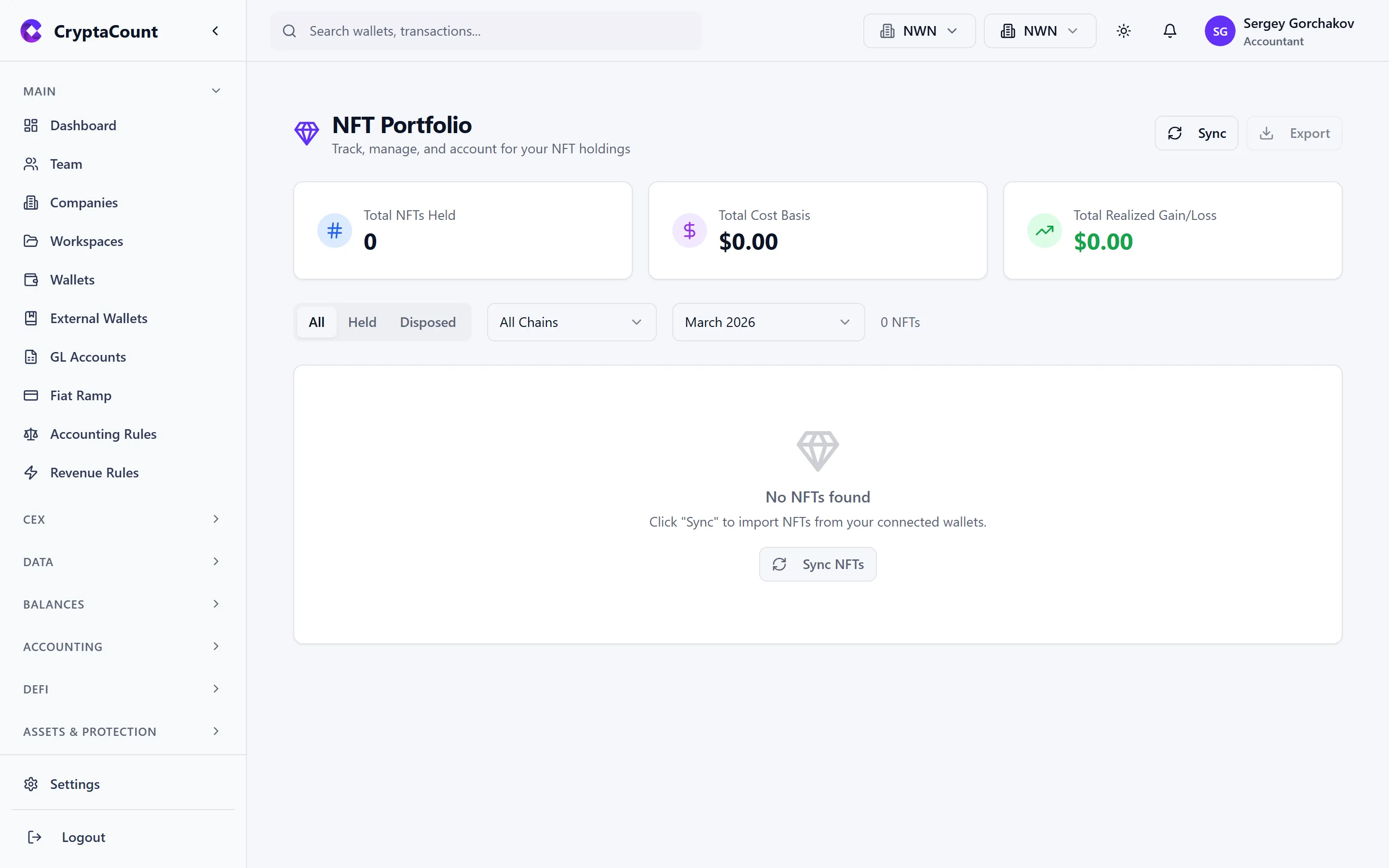 NFT portfolio with collection view