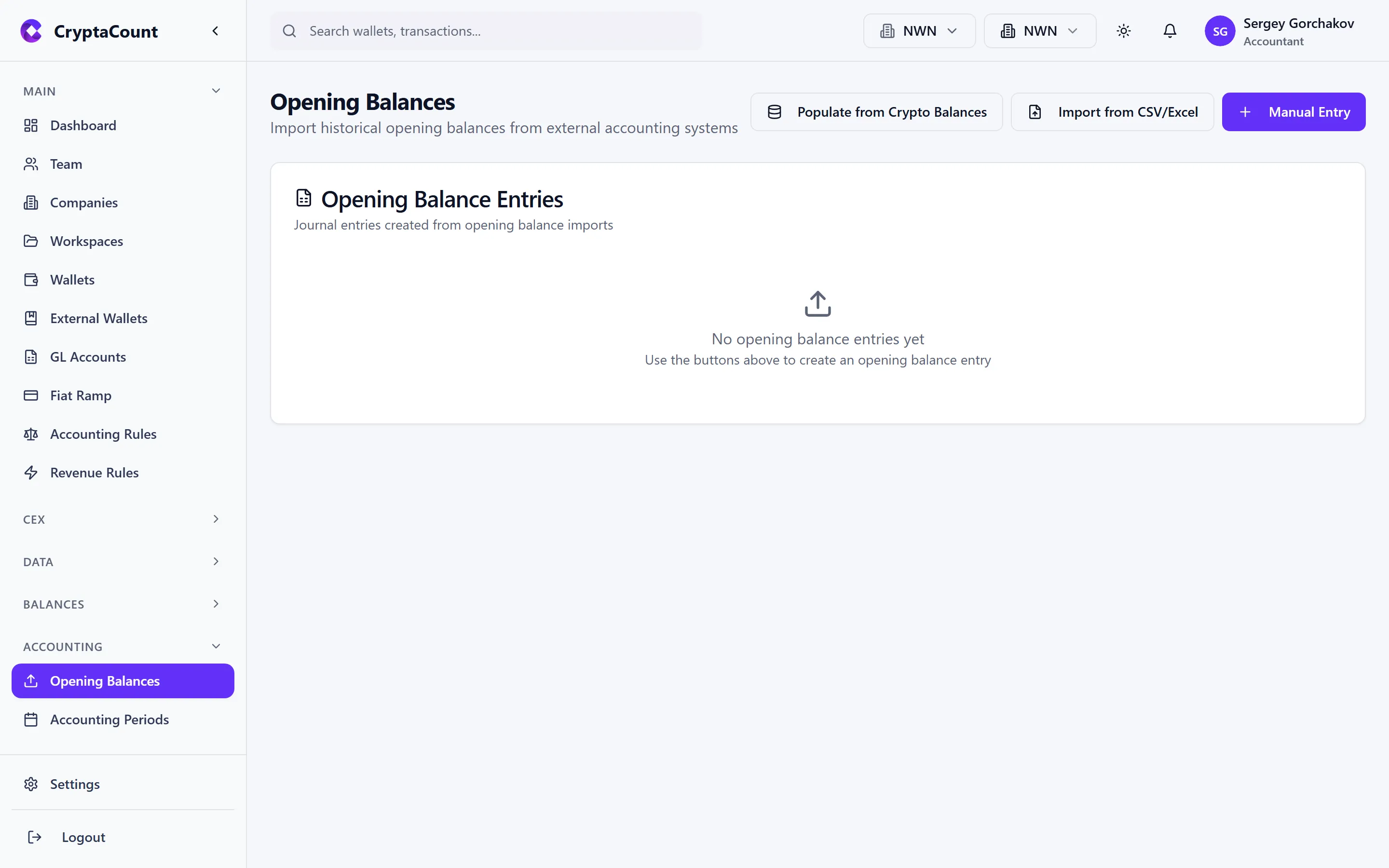 Opening balances import