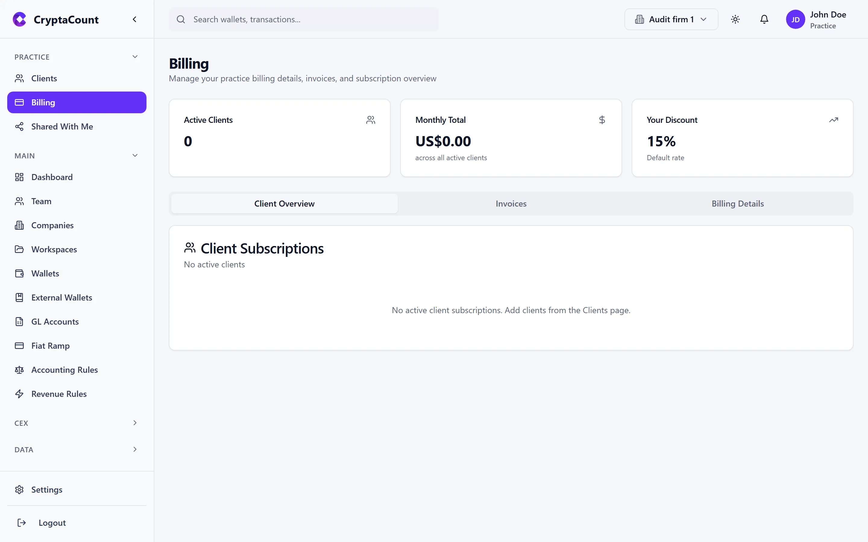 Practice billing dashboard