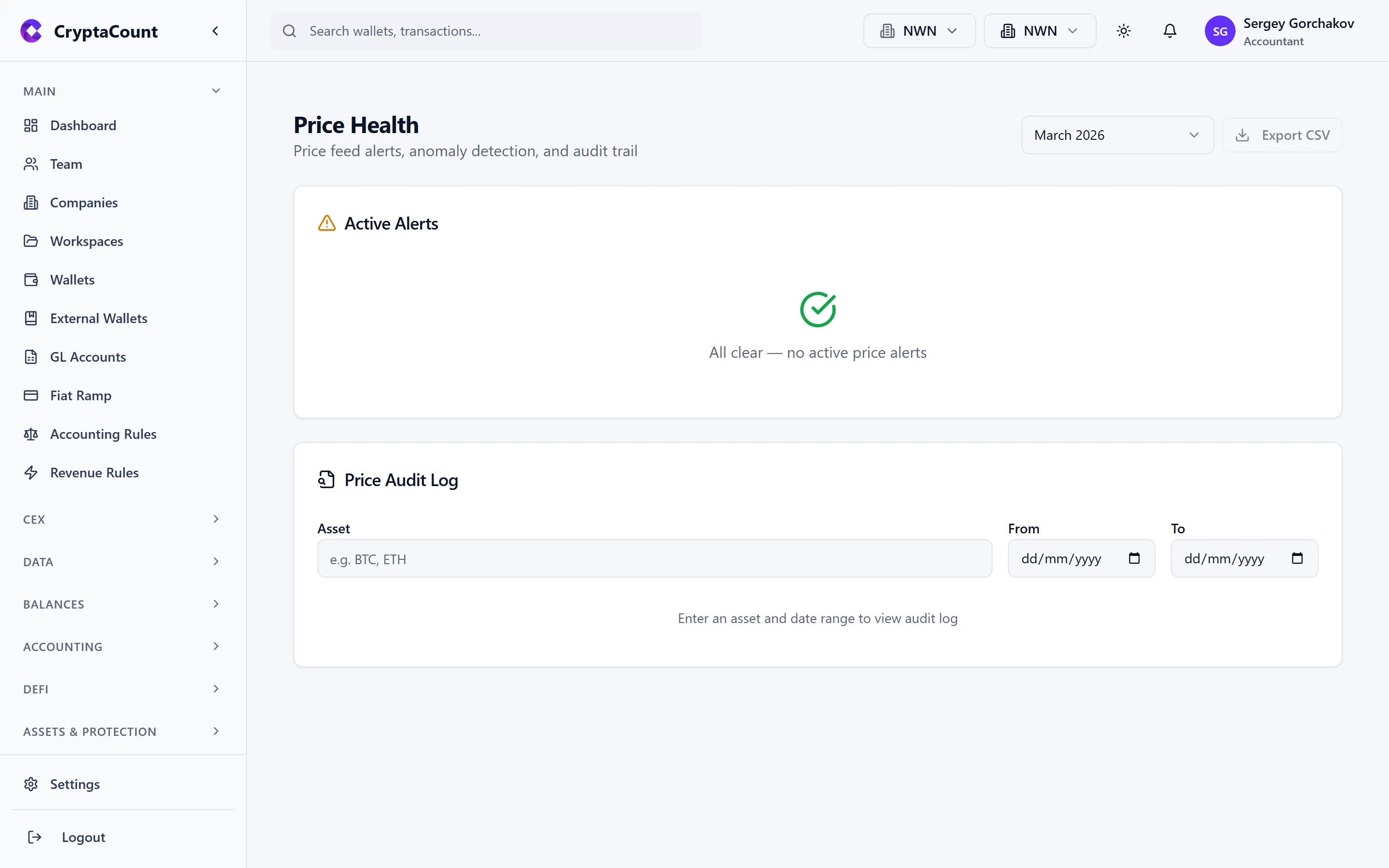 Price health monitoring with alerts