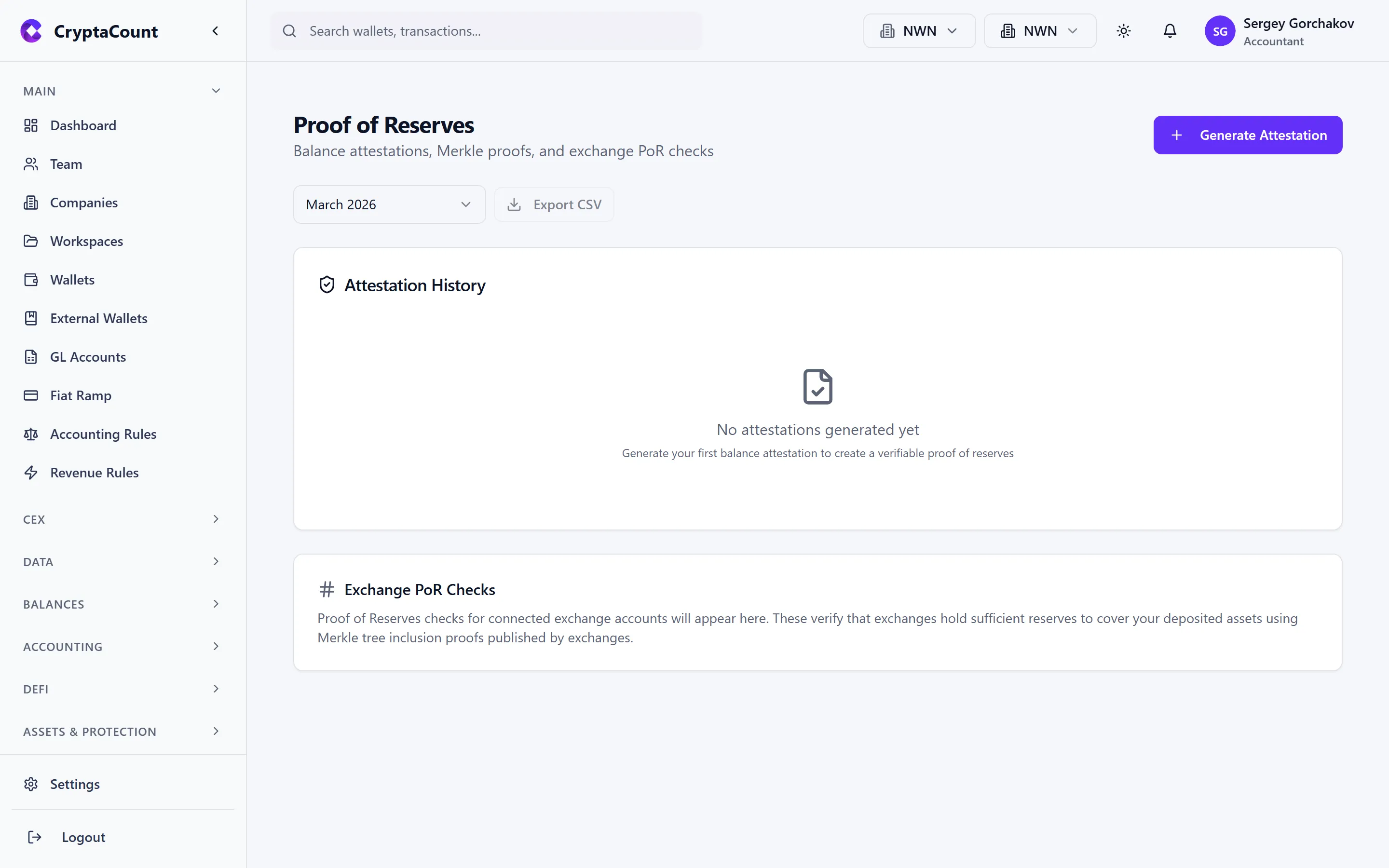 Proof of reserves attestation