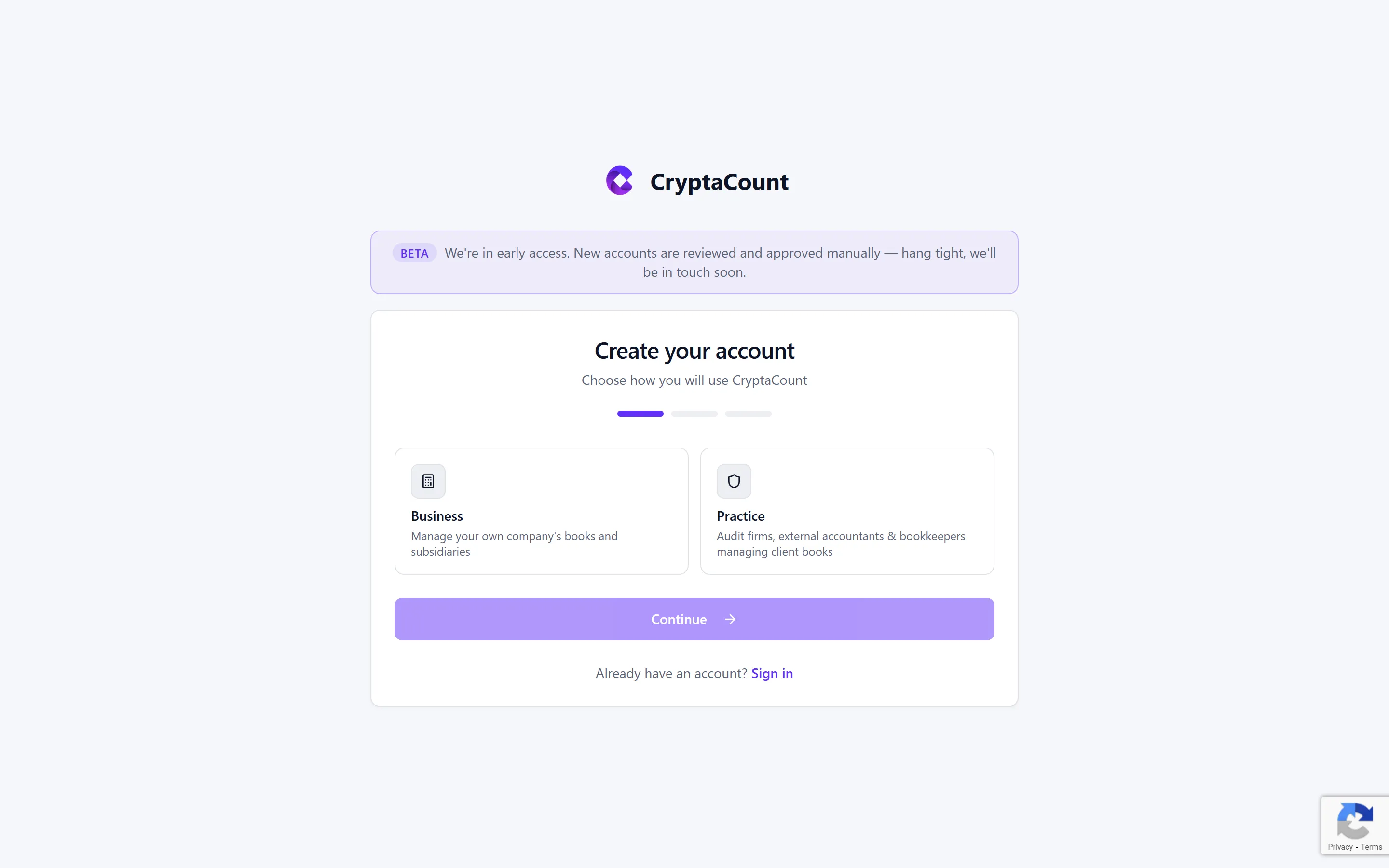 Account type selection during registration
