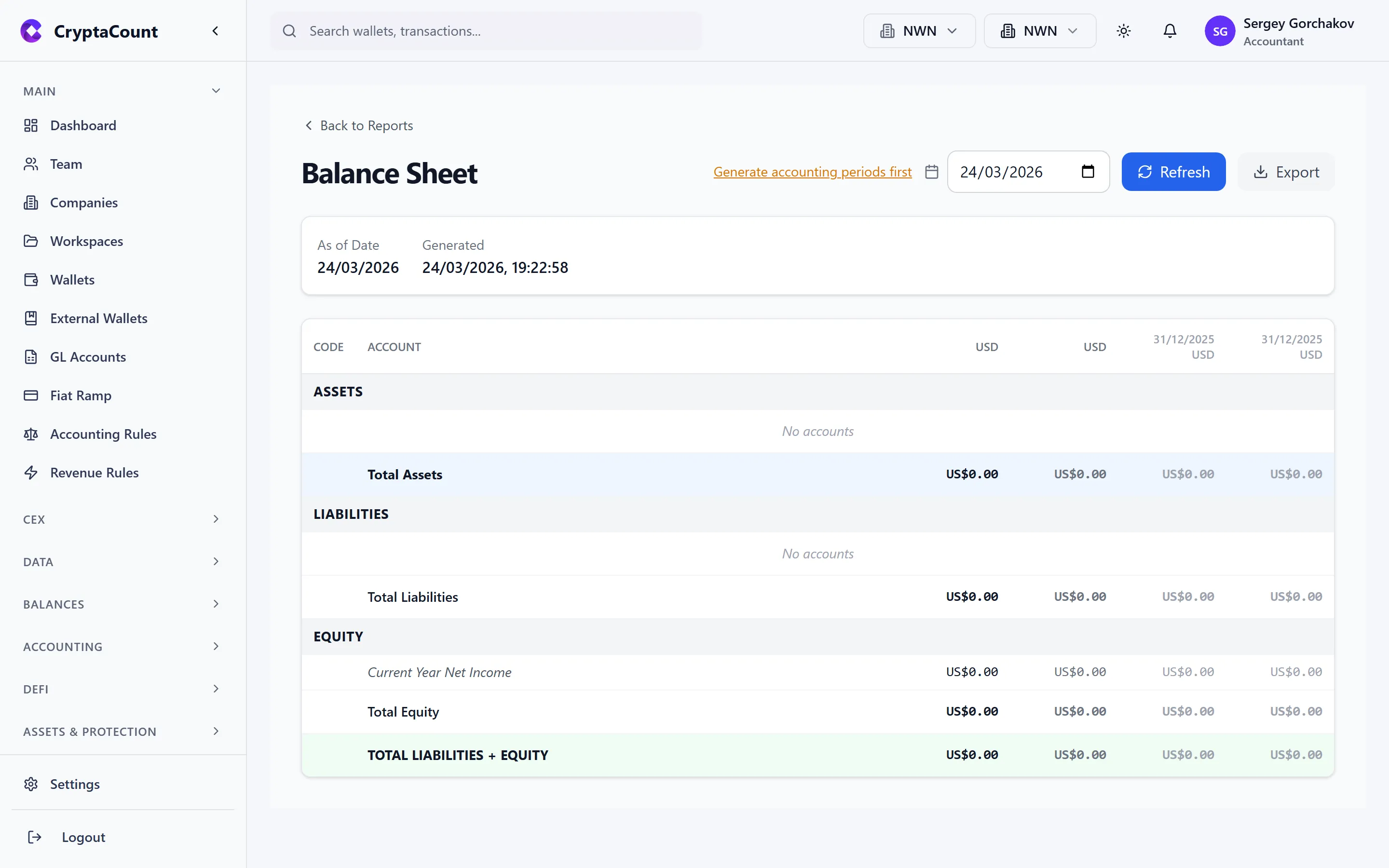 Balance Sheet report