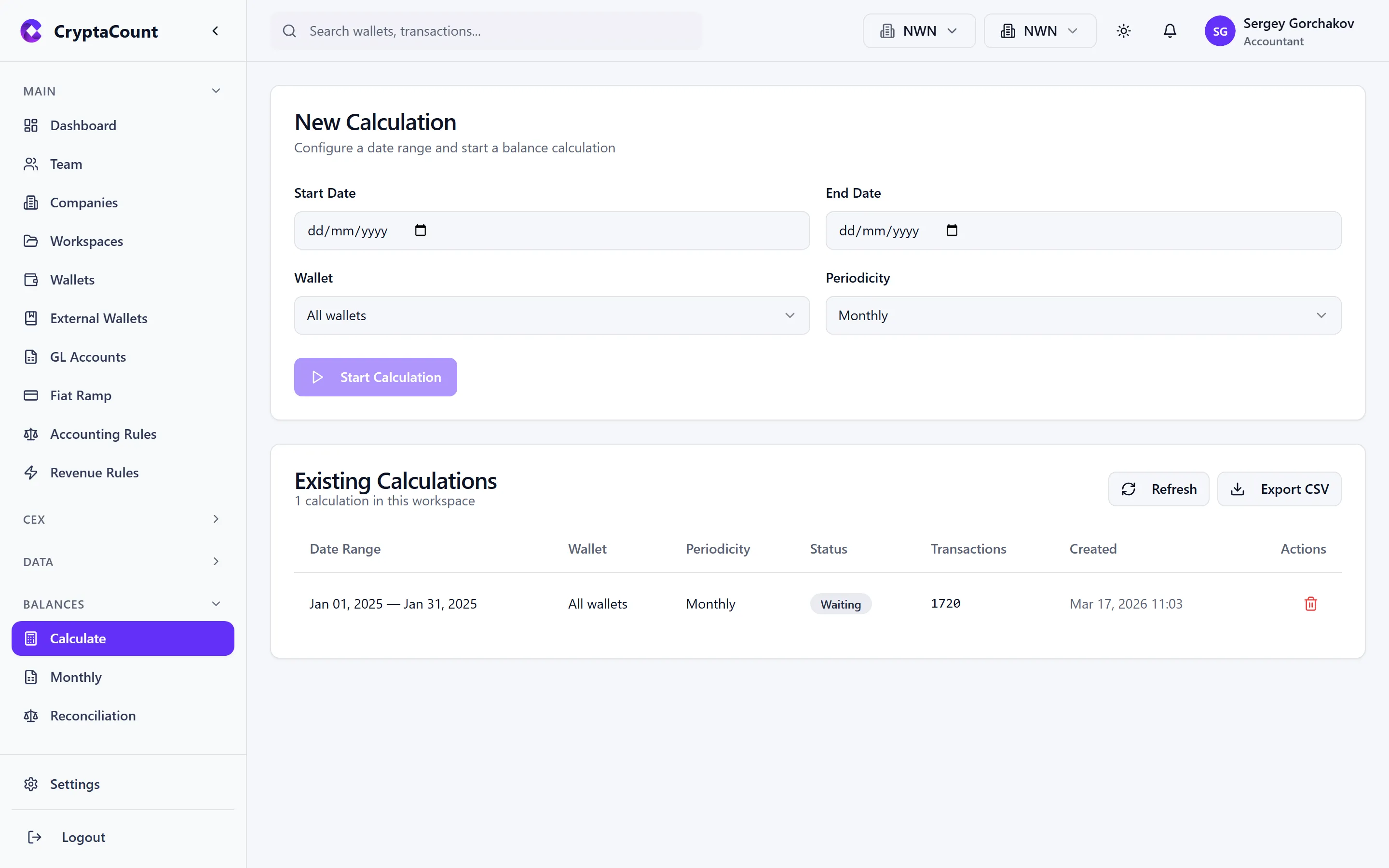 Report configuration panel