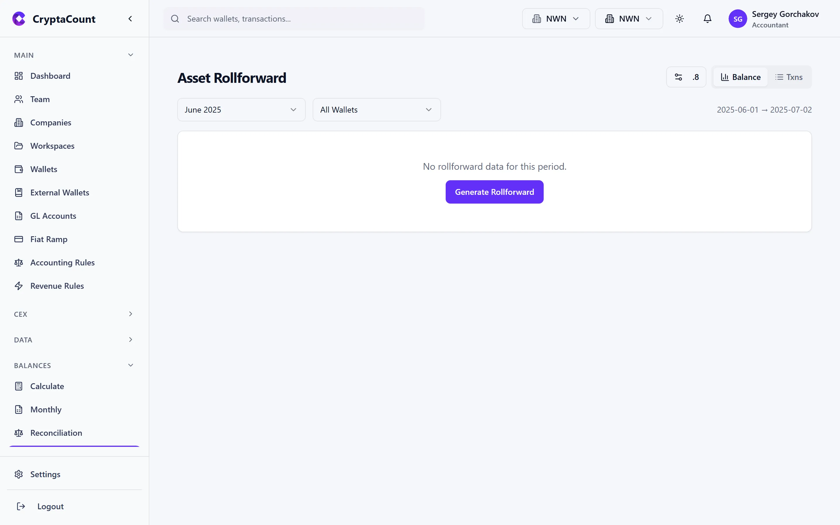 Five-column rollforward report