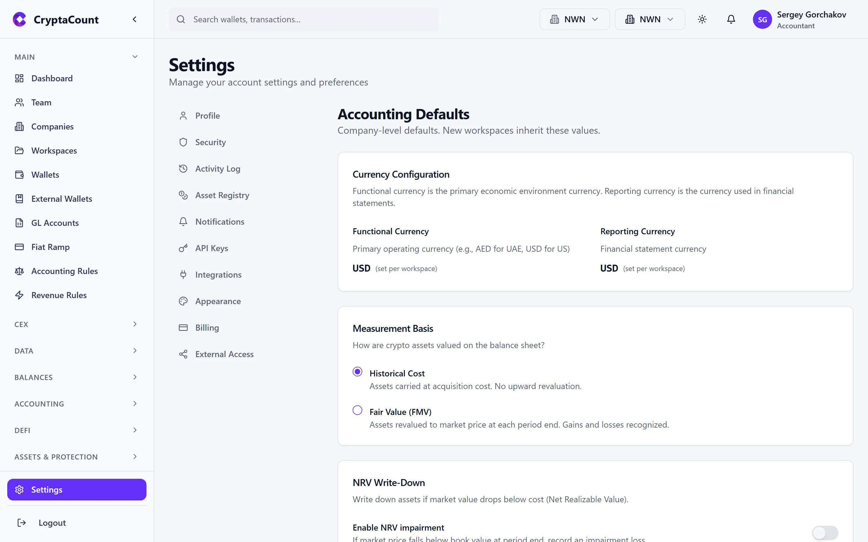 Workspace settings page