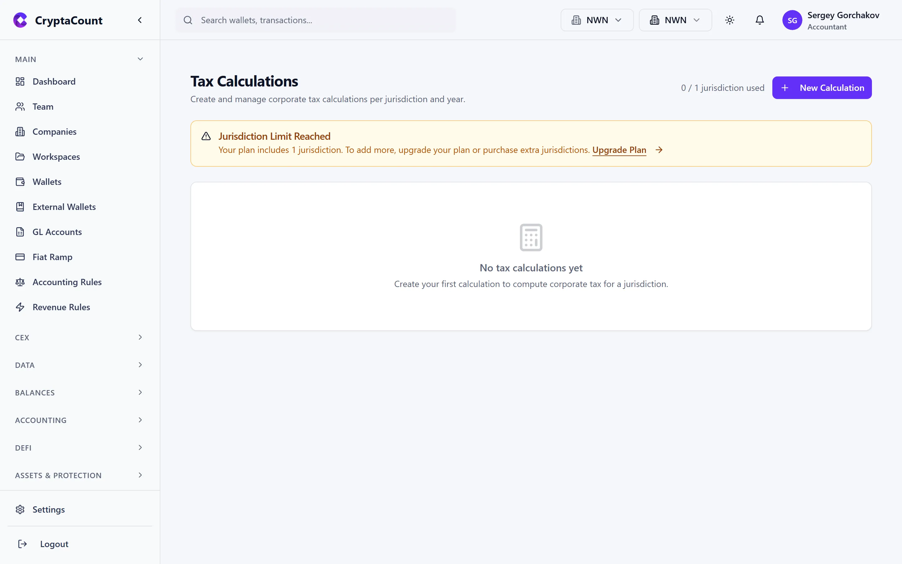 Tax calculations view