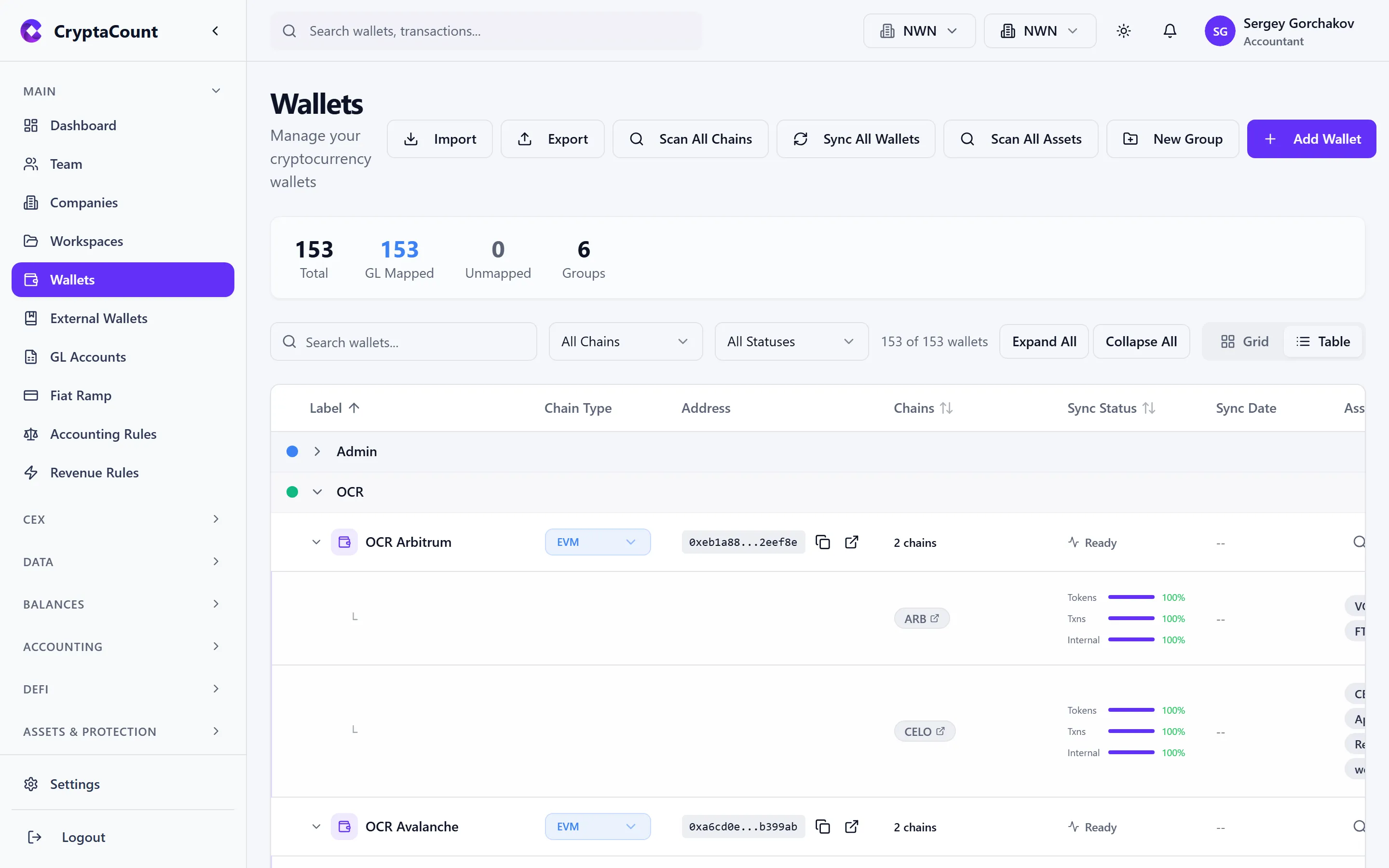 Wallet detail view — summary tab