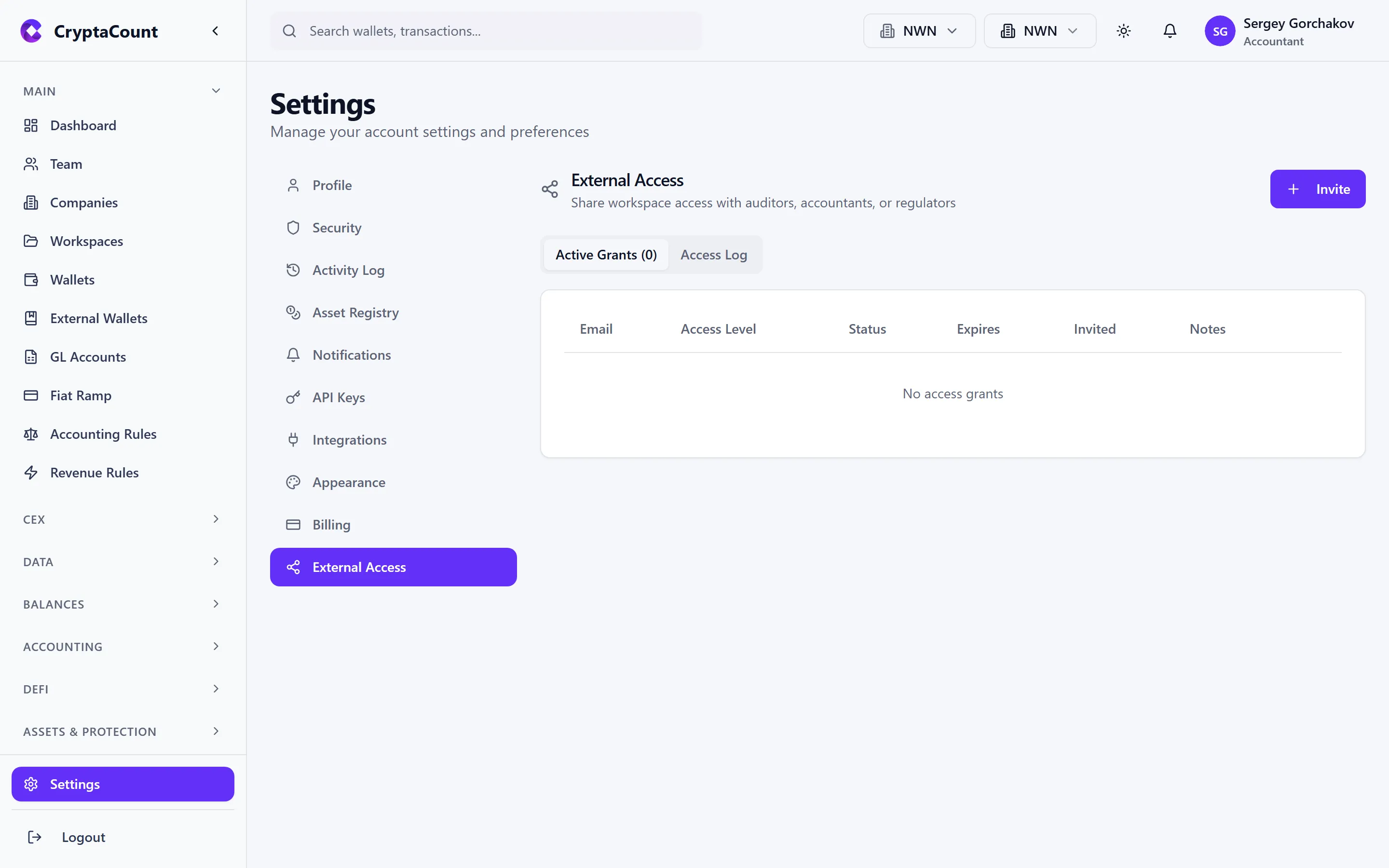 Workspace sharing — auditor view